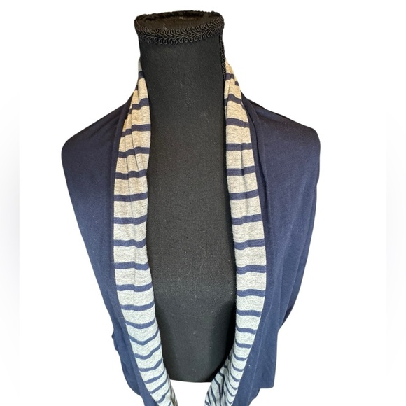 Eddie Bauer Open Front Cardigan – Navy Blue with Striped Trim Women’s Small B430 - Picture 2 of 8